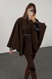 Women's Winter Elegant Style Solid Color Waist Cinching Woolen Cape Coat Mid Length European American_ecoleips.com