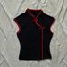 Chinese Style Spicy Short Sleeve Top for Women Retro Color Block Stand Collar Fold Button Cheongsam Black Red Summer Everyday Wear_ecoleips.com