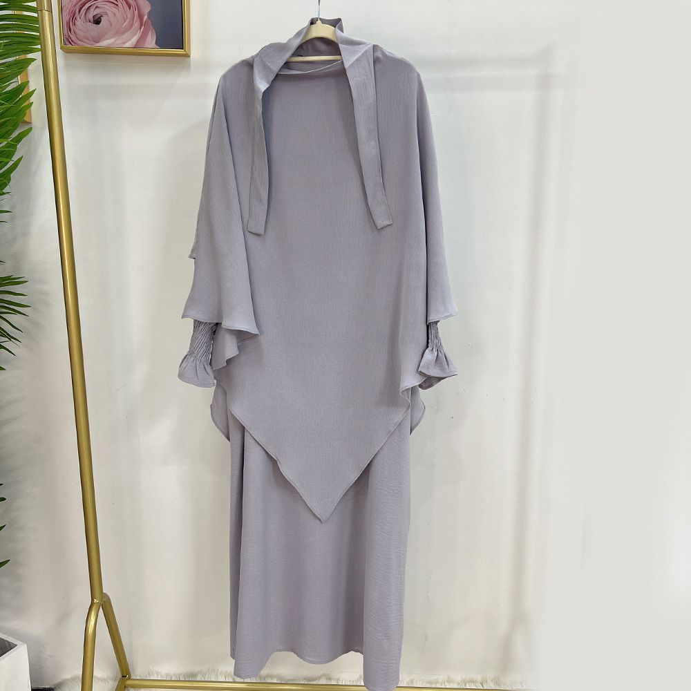 Women's Clothing Dubai Turkish Solid Color Dress With Headscarf Lr591+Hj907_ecoleips.com
