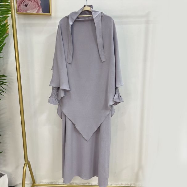 Women's Clothing Dubai Turkish Solid Color Dress With Headscarf Lr591+Hj907_ecoleips.com