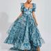 Elegant Porcelain Print Puff Sleeve Floral Dress Strapless High Waist Luxury Evening Gown Party Formal Dinner Cocktail Dress_ecoleips.com