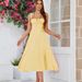 New Summer Fashion Women's Dresses Solid Square Neck Cami Ruched Corset Waist Midi A-Line Skirts Elegant Summer Party Dress Y2K_ecoleips.com