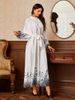 Spring And Summer Long Skirt Abaya Muslim Dress Printed Belt Round Neck Long Skirt Dress_ecoleips.com