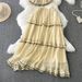 Women's Clothing Off Shoulder Strap Elastic Pleated Waist Slimming Top + High Waist Ruffle Skirt Two Piece Set_ecoleips.com