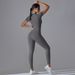 New Open Collar Zipper Short Sleeve Jumpsuit Dance Fitness Sports Bodysuit Sexy Tight Yoga Outfit For Women_ecoleips.com