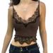 Lace Trim Spliced Ribbed Deep V Camisole, European And American Summer New Women's Clothing, Cropped Sexy Slim-fit Tank_ecoleips.com
