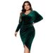 "Plus Size Bodycon Evening Dress – Long Sleeve High Waist Sexy Dress For Women, Stretchy Polyester Slim Fit Clubwear, Burgundy & Navy Blue"_ecoleips.com