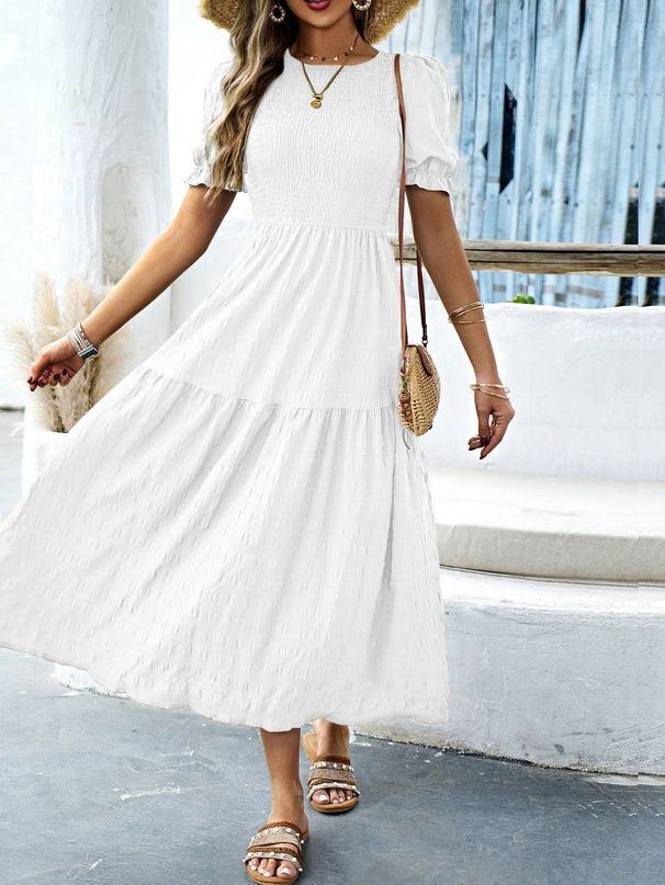 DiYun European And American Casual Resort Style Ruffle Sleeve Waist-Cinching Women's Long Dress 2025_ecoleips.com