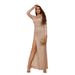 Women's Clothing Elegant Slim Long Sleeved V Neck Slit Temperament Banquet Dress Skirt_ecoleips.com