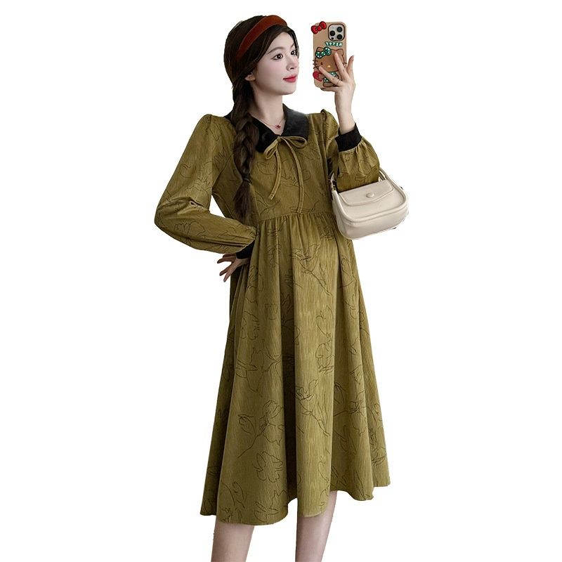 Autumn New Korean Fashion Loose Mid-Length Maternity Dress_ecoleips.com