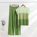 Fashion Suit Casual Contrast Color Round Neck Three Quarter Sleeve Knit Sweater High Waist Slim Wide Leg Pants Trousers Two Piece Suit_ecoleips.com