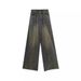 Vintage Distressed Wide-leg Jeans For Women, Plus Size, Early Autumn, Pear-shaped Body, High-waisted, Slimming, Loose,_ecoleips.com