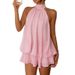 European And American Cross-border Women's Holiday Slim-fit Sexy Backless Halter-neck Tie-waist Tank Top With Puffy_ecoleips.com