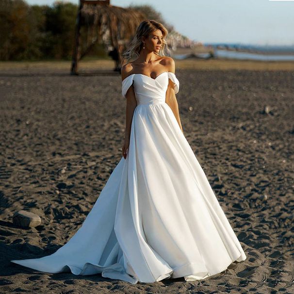 Elegant Off-The-Shoulder Wedding Dress – Boho Bridal Gown With Small Train For Outdoor Ceremony, Forest Photoshoot, And Travel (Plus Size Inclusive)_ecoleips.com