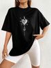 Women's Casual Black T-Shirt round Neck Short Sleeve Heart Print Loose Fit European American Style Simple Sports Top for Summer_ecoleips.com