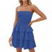 Women's Strapless Pleated Mini Dress Summer Casual Off-Shoulder Sundress Layered Style_ecoleips.com