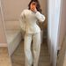 Women's Casual Long Sleeve round Neck T-Shirt Set High-Waisted Wide Leg Pants Comfortable Lounge Streetwear Outfit_ecoleips.com