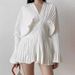 Women's Clothing Pleated Waist-Defined White Blouse For Women – Elegant V-Neck Bell Sleeve Tunic Top With Casual Chic Style_ecoleips.com