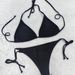 Women's Solid Color Lace-Up Triangle Cup Bikini Thong Swimsuit Sexy Beach Swimwear For All Seasons_ecoleips.com