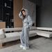 Women's Clothing Washed Distressed Sweater Suit Women's Long Sleeved Zipper Hooded Top Straight High Waist Casual Sweatpants_ecoleips.com