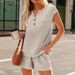 Women's Clothing Henley 2-Piece Shorts Set Casual Short Sleeve Top & Shorts Outfit | Ribbon Tie Detail Polyester Spandex Comfy Lounge Wear_ecoleips.com