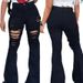 Women's Clothing Nostalgic High Waist Retro Elastic Hip Lifting Torn Holes Personality Trendy Wide Leg Flared Jeans Jeans Mopping Pants_ecoleips.com