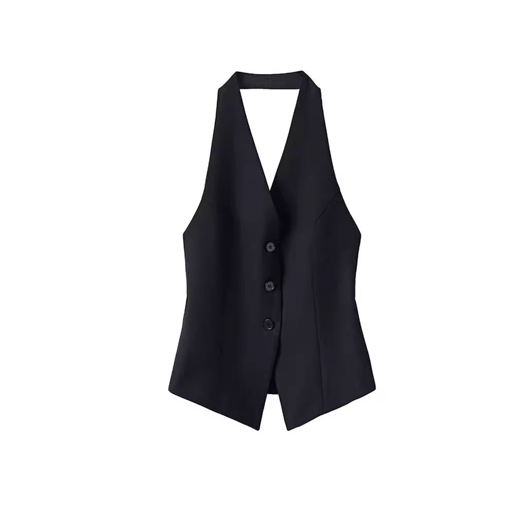 Women's Clothing Halter neck suit vest vest spring new top design niche temperament sleeveless waistcoat_ecoleips.com