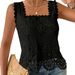 Women's Square Neck Lace Hollow Out Sleeveless Top Breathable Solid Color Summer Shirt Fashion Vest_ecoleips.com