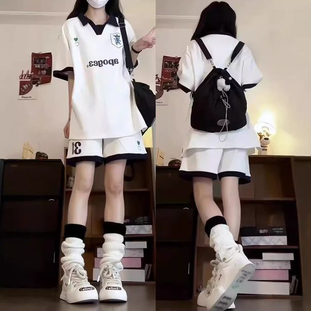 Dongdaemun Women's Korean Style Casual Sports Fashion Set Loose Short Sleeved Two Piece Set Trendy Running Shorts Summer 2024_ecoleips.com