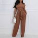 Women's Clothing Round Neck Ribbed Lace Up Suit_ecoleips.com