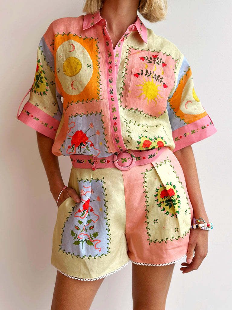 European And American 2025 New Casual Fashion Linen Temperament Shirt Shorts Suit_ecoleips.com