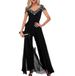 Women's Clothing Summer Fashion Printed V Neck Off The Shoulder High Waist Jumpsuit_ecoleips.com