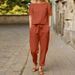 Women's Cotton Summer Outfit Set Oversized Cover Up Short Sleeved O Neck Wide Leg Pants_ecoleips.com
