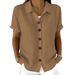 Summer Solid Color Women's Short Sleeve Button Up Top New Arrival Style_ecoleips.com