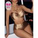 Women's American Style Lace-Up Solid Color Two-Piece Swimsuit High-End Beach Bikini Sleeveless Wire-Free Vacation Sexy Swimwear_ecoleips.com
