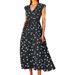 Women Elegant Long Dress Stylish V‑Neck With Classic Polka Dot Print, Slim Silhouette & Flowy Big Swing Hem_ecoleips.com