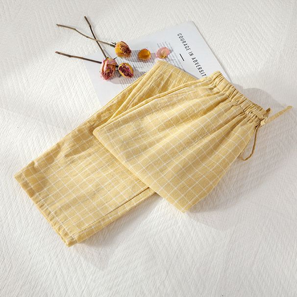 2026 New Spring/Summer Couple Sleeper Pants 100% Cotton Gauze Men's And Women's Pants Thin Japanese Checkered Loose Home Pants_ecoleips.com