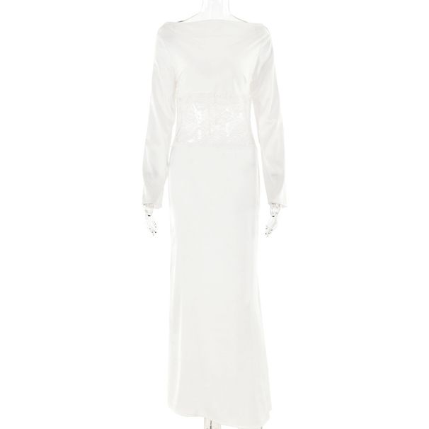 Solid Color Cowl Neck Open Back Long Sleeve Maxi Dress Women Elegant Hot Girl Casual Slim Long Dress_ecoleips.com