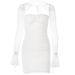Trendy Women's Long Sleeve Dress High Waist Bodycon Mini Skirt Sheer Sexy Hot Girl Cross Border Summer Fashion_ecoleips.com