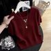 \Women's Gray Knitted Short Sleeve T-Shirt Stylish Youthful Elegant Top For Summer New Style_ecoleips.com