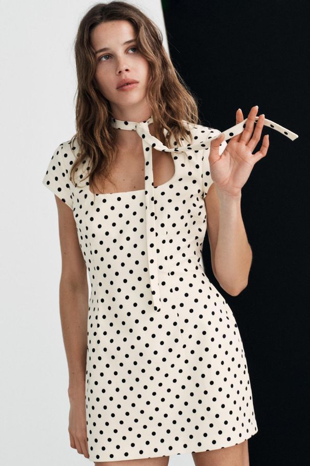 French Fashion Polka Dot Tie Waist Short Dress Elegant Playful New 2024 Women's Casual Party Dating Mini Dress_ecoleips.com