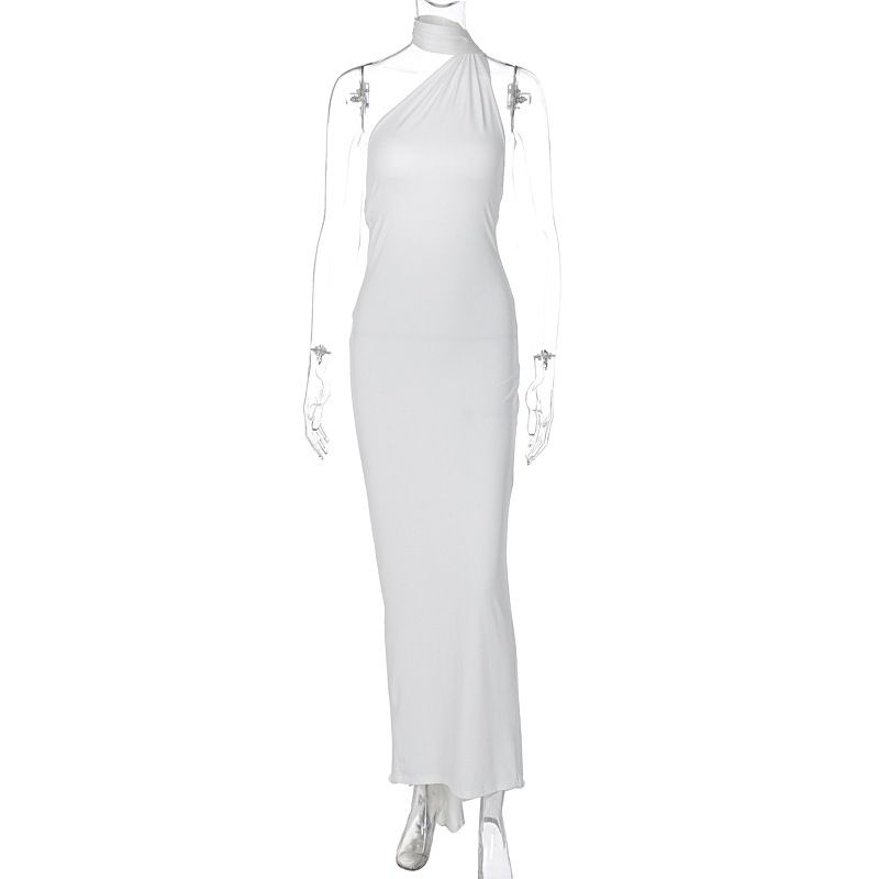 2025 Autumn New Sexy Backless Ruched Slim Sleeveless Elegant Ribbon Dress Wholesale_ecoleips.com