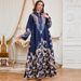 Muslim Dress Women Elegant Middle Eastern Abaya Dress – Flowing Long Sleeve Maxi Dress With Embroidery & Floral Print, Comfortable Polyester Fabric_ecoleips.com