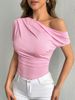 Pure Wind Oblique Shoulder Short-sleeved T-shirt Women's Summer Design Sense Slim-fit Off-shoulder Clothing Looks Thin_ecoleips.com