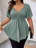 Plus Size Elegant Summer T Shirt For Women Casual Office Lady Solid Curve Clothing Loose V Neck Tops_ecoleips.com