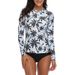 Women's Long Sleeved Zip up Tankini Swimsuit European American Style Printed Two Piece Sun Protection Surfing Suit_ecoleips.com
