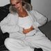 Casual European And American Women's Suit Solid Color Long-sleeved Zipper Fur Collar Hoodie Elastic Pants Two-piece Set_ecoleips.com