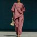 Women's Clothing Fashion Women's Summer Set Simple Loose Short Sleeve Irregular Hem Top With Wide Leg Pants_ecoleips.com