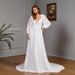 Women’s Clothing sexy long sleeved V neck wedding wedding dress lace stitching tail_ecoleips.com