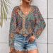 Hot Selling Women's Boho Shirt Paisley Print V-Neck Long Sleeve Shirt Women's Wear_ecoleips.com